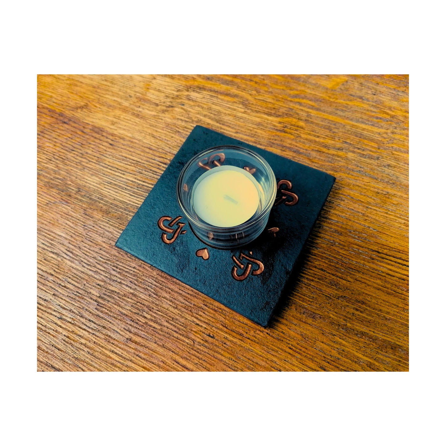Handmade Tealight Candle Holder | Deep Engraved Natural Slate | Unique Gift Idea | Made In Ireland | Gold Copper Silver | Modern Home Decor