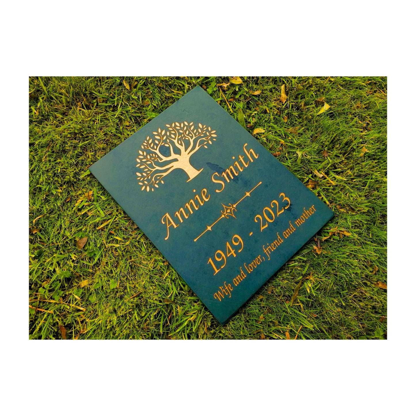 Grave Marker Memorial Plaque | Engraved Natural Slate | Custom Personalised | Gold Copper Silver | Memories Tributes Stone Headstones Bereavement