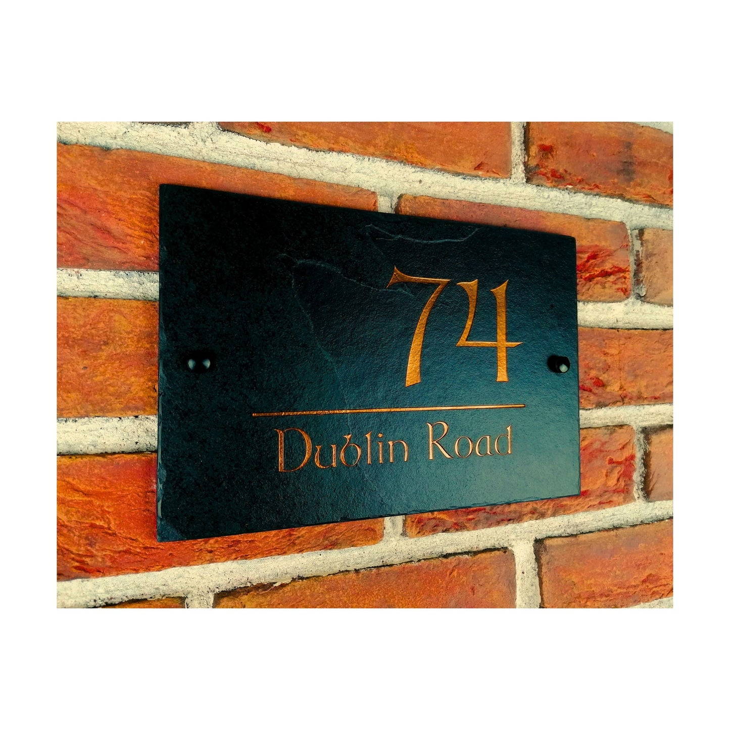 Engraved Natural Slate House Address Sign - Rustic Farmhouse Style Door Number - Wedding, Housewarming, Anniversary Gift Idea