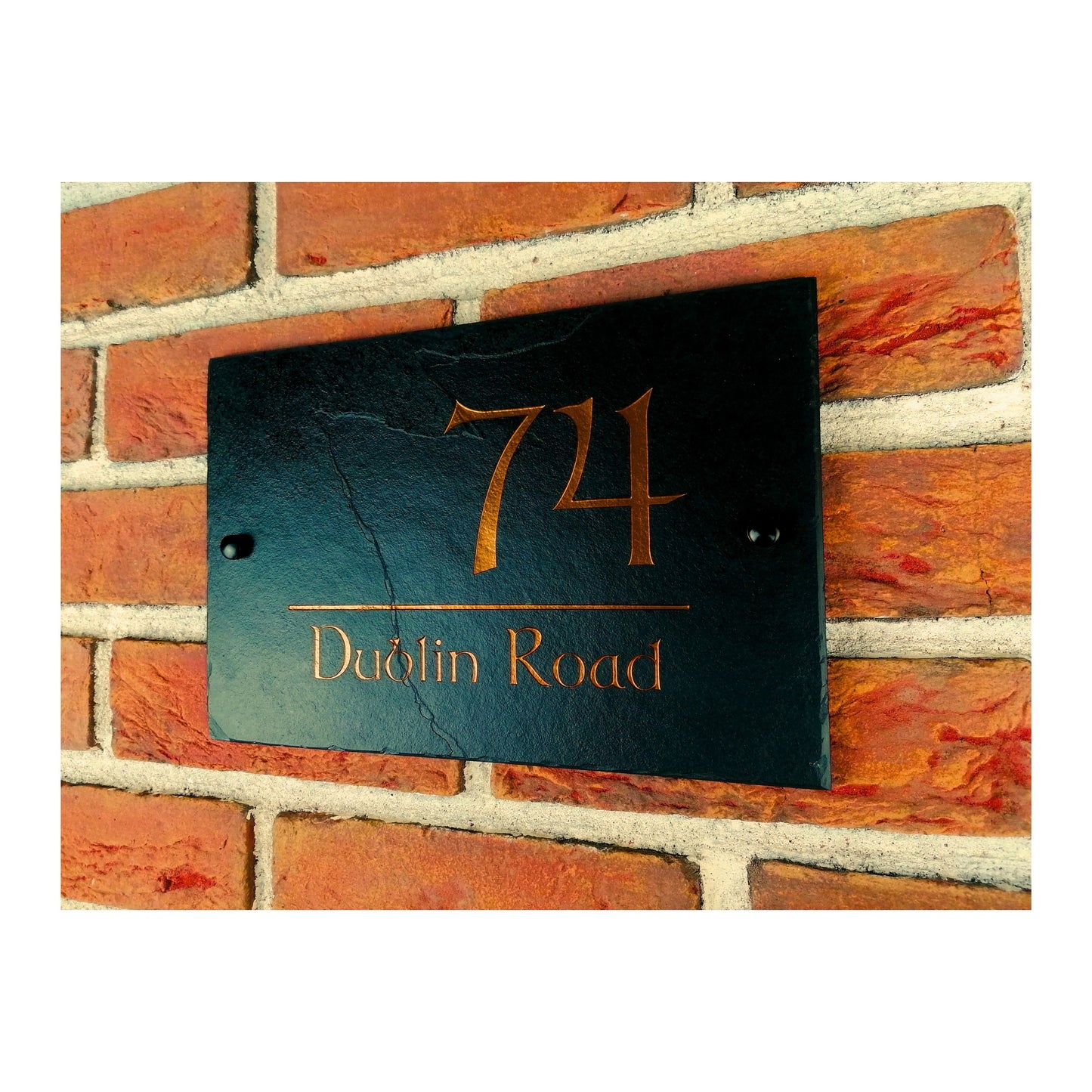 Engraved Natural Slate House Address Sign - Rustic Farmhouse Style Door Number - Wedding, Housewarming, Anniversary Gift Idea