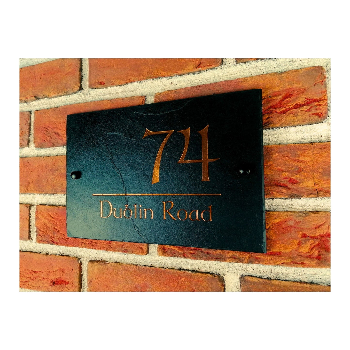Engraved Natural Slate House Address Sign - Rustic Farmhouse Style Door Number - Wedding, Housewarming, Anniversary Gift Idea