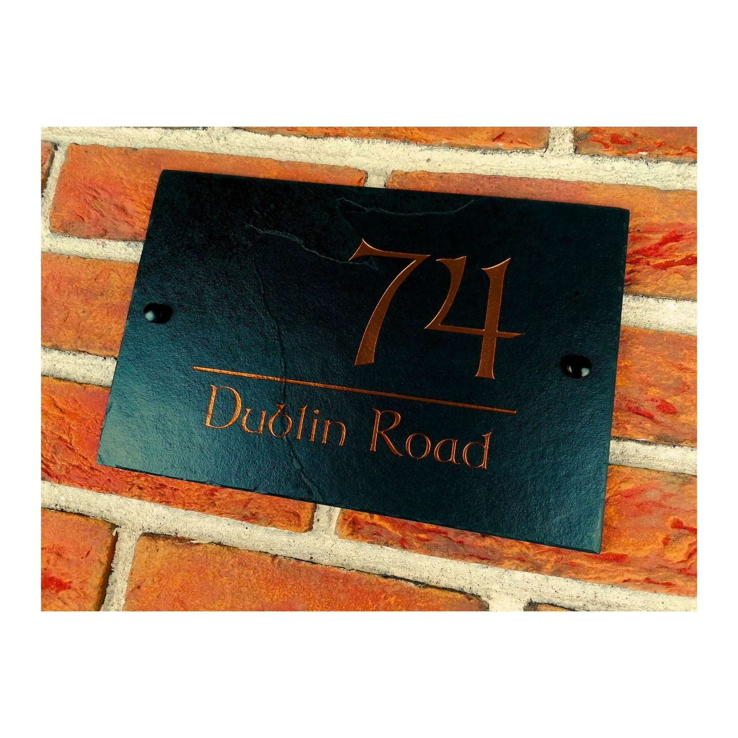 Engraved Natural Slate House Address Sign - Rustic Farmhouse Style Door Number - Wedding, Housewarming, Anniversary Gift Idea