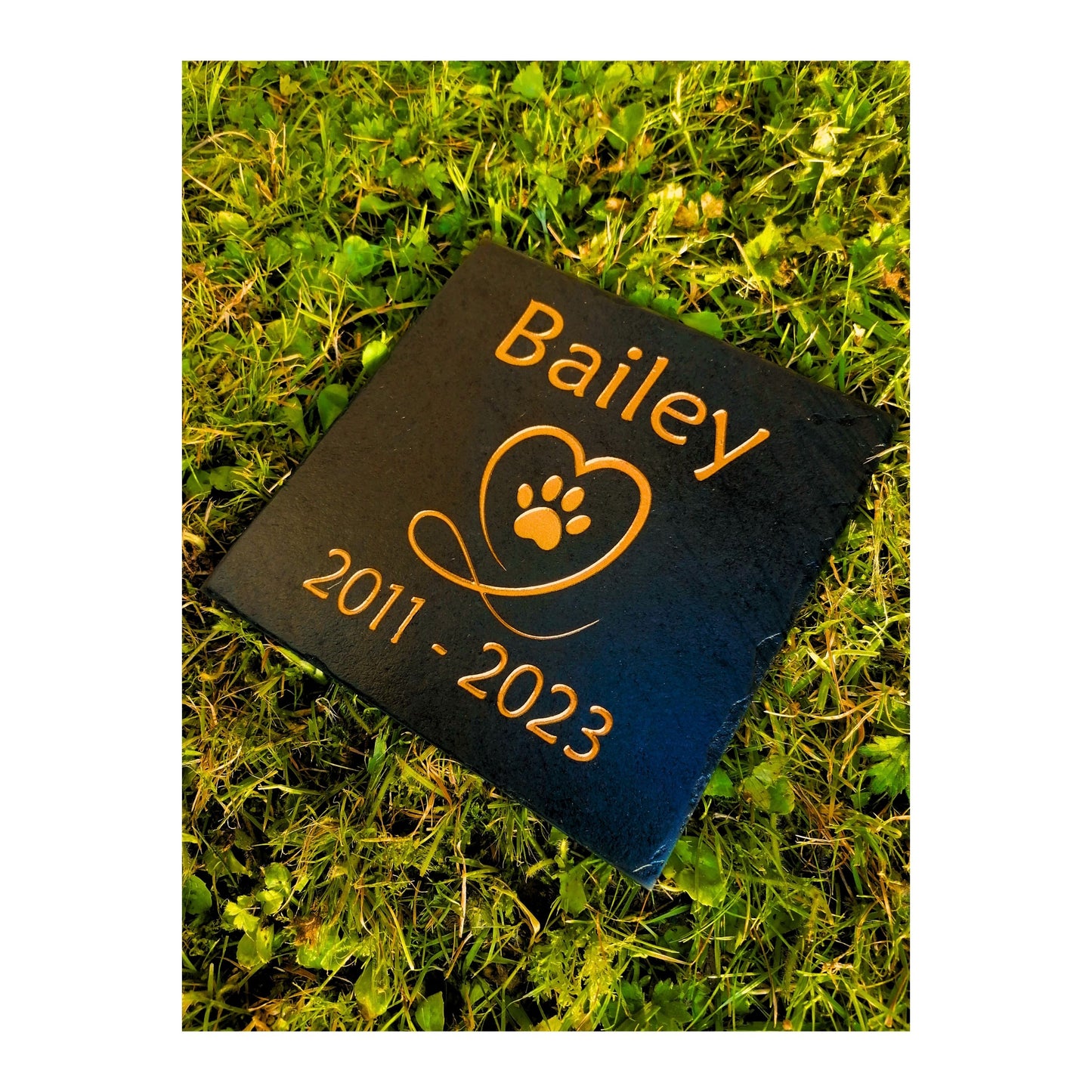 Personalised Custom Pet Paw Print | Engraved Natural Slate Memorial Plaque | Gold Copper Silver | Memories Tributes Markers Stone Headstones