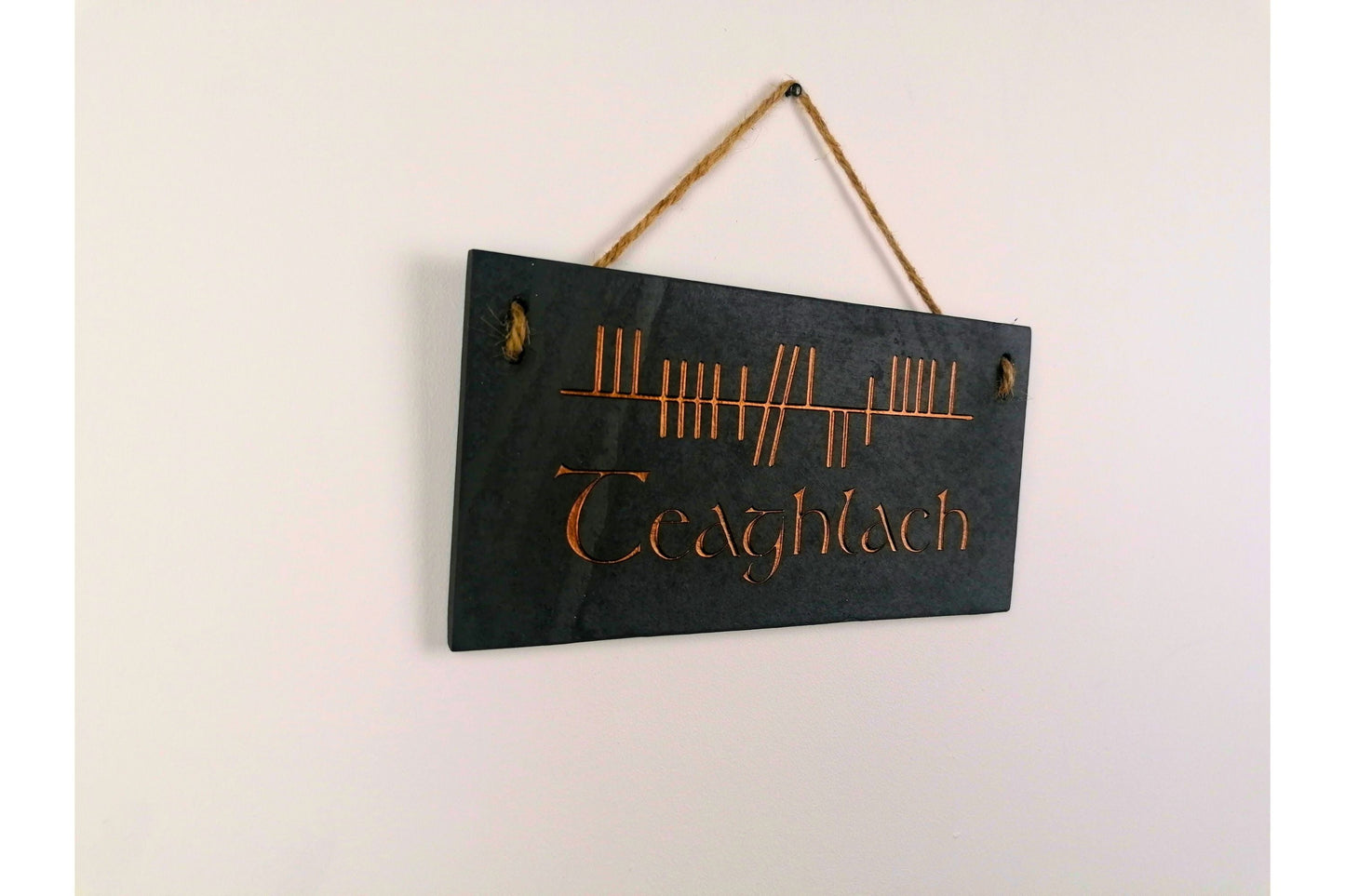 Ogham Wall Hanging | Natural Slate | Handmade Deep Engraved Signs | Celtic Irish Gaelic Traditional | Rustic Home Decor | Unique Gift Ideas