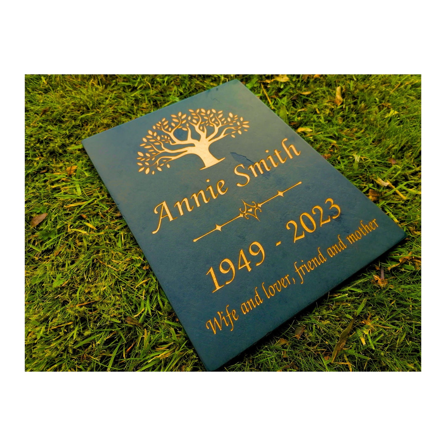 Grave Marker Memorial Plaque | Engraved Natural Slate | Custom Personalised | Gold Copper Silver | Memories Tributes Stone Headstones Bereavement