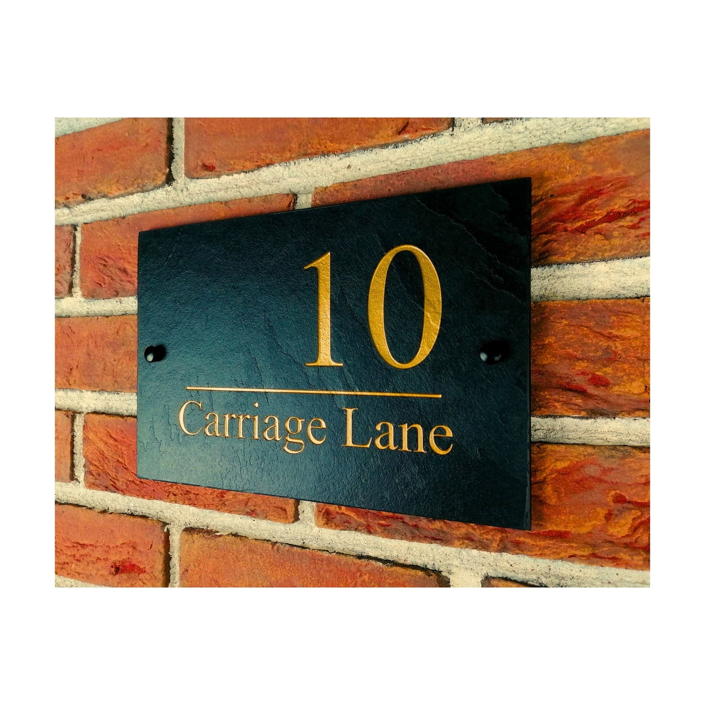 Engraved Natural Slate House Address Sign - Rustic Farmhouse Style Door Number - Wedding, Housewarming, Anniversary Gift Idea