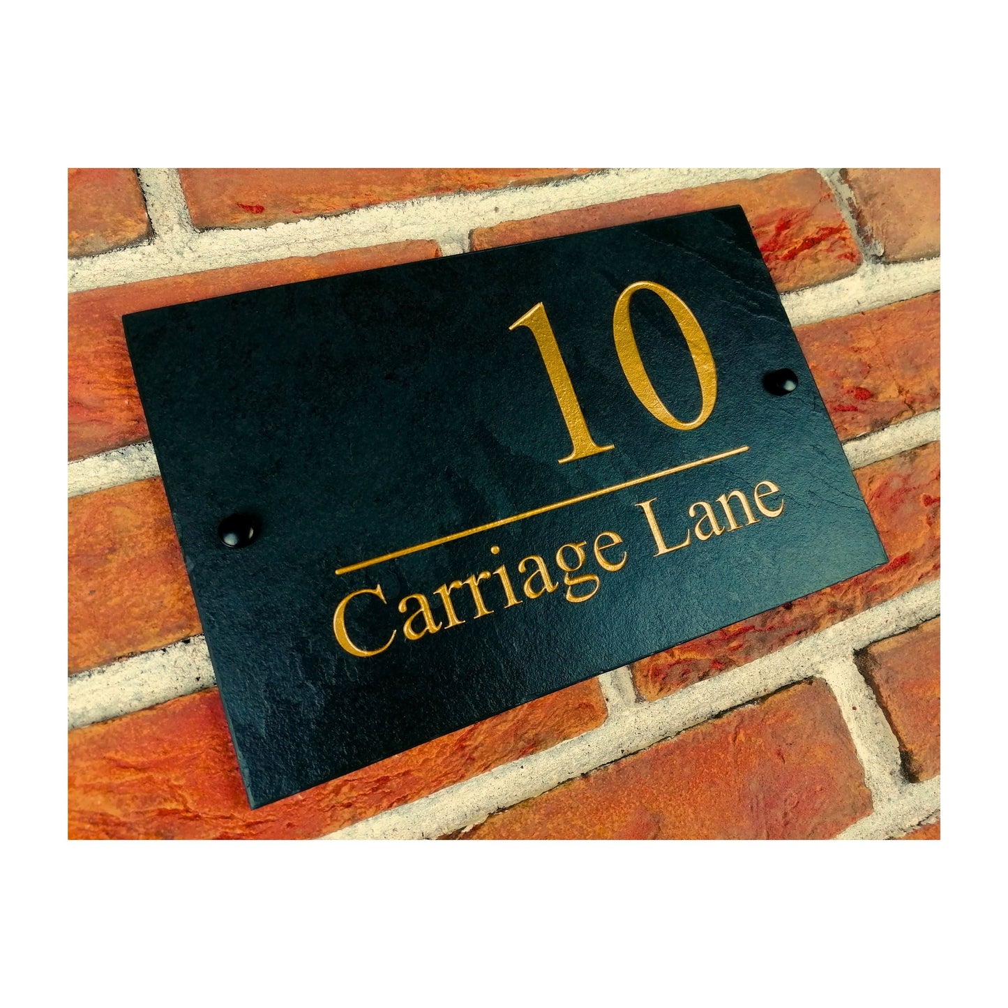 Engraved Natural Slate House Address Sign - Rustic Farmhouse Style Door Number - Wedding, Housewarming, Anniversary Gift Idea