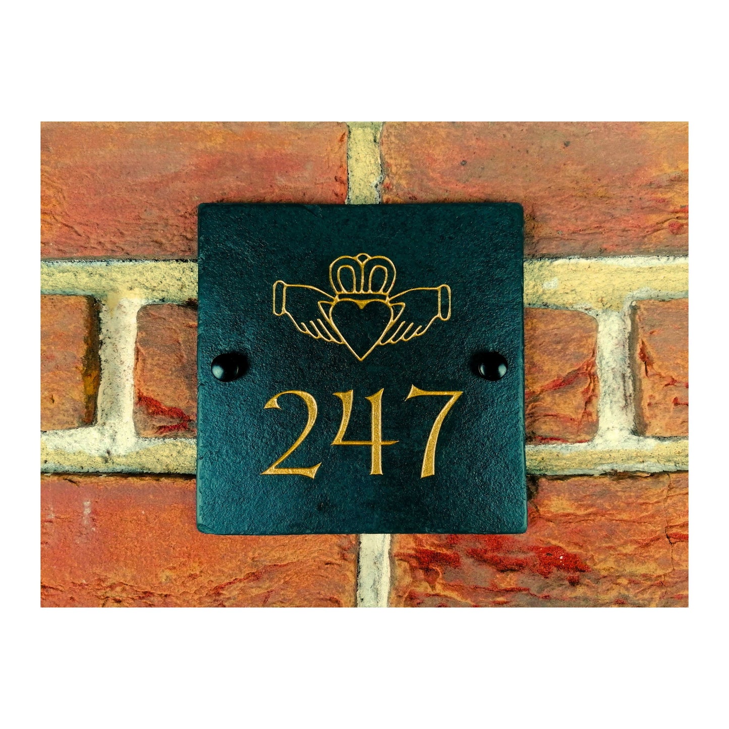 Engraved Natural Slate House Address Sign - Rustic Farmhouse Style Door Number - Wedding, Housewarming, Anniversary Gift Idea