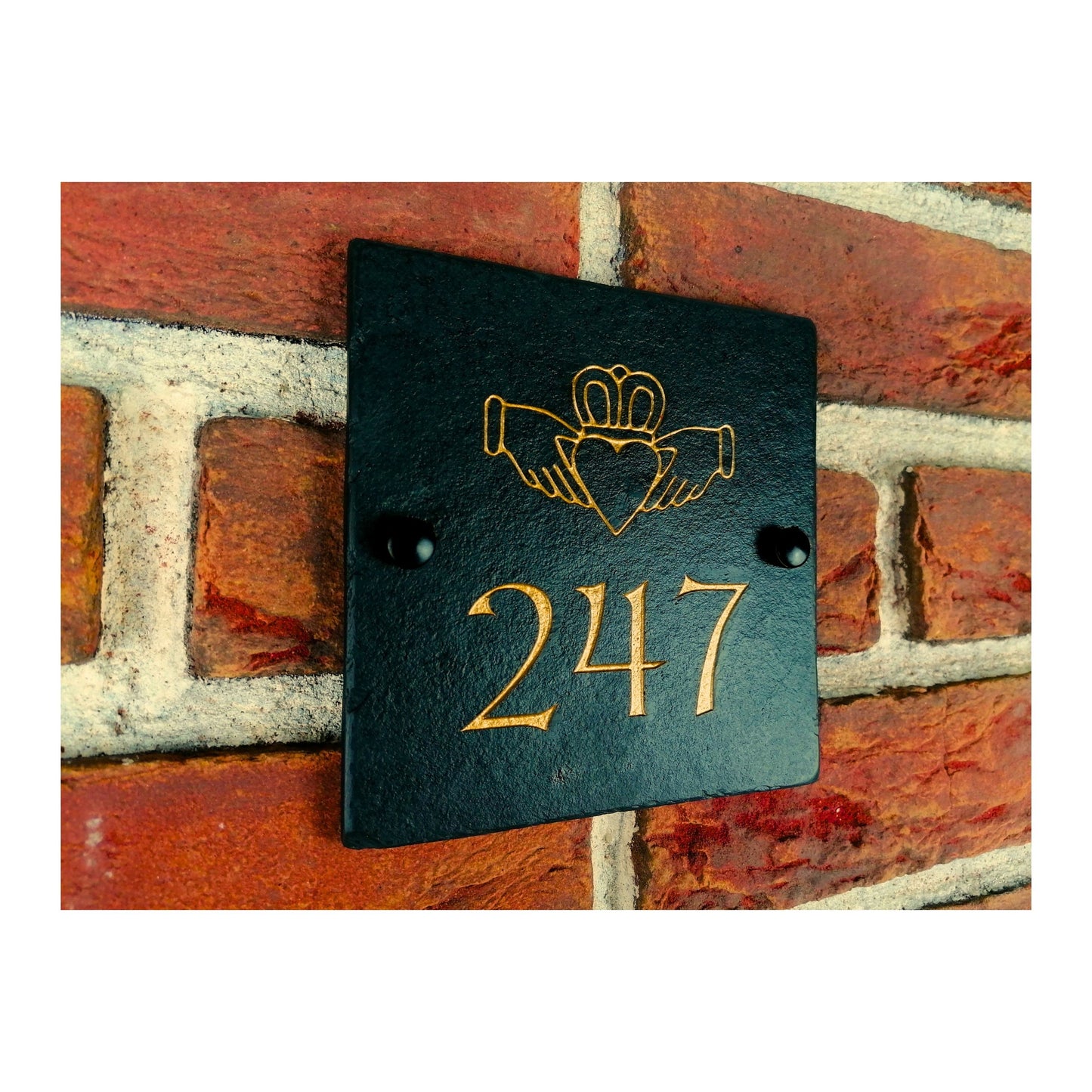 Engraved Natural Slate House Address Sign - Rustic Farmhouse Style Door Number - Wedding, Housewarming, Anniversary Gift Idea
