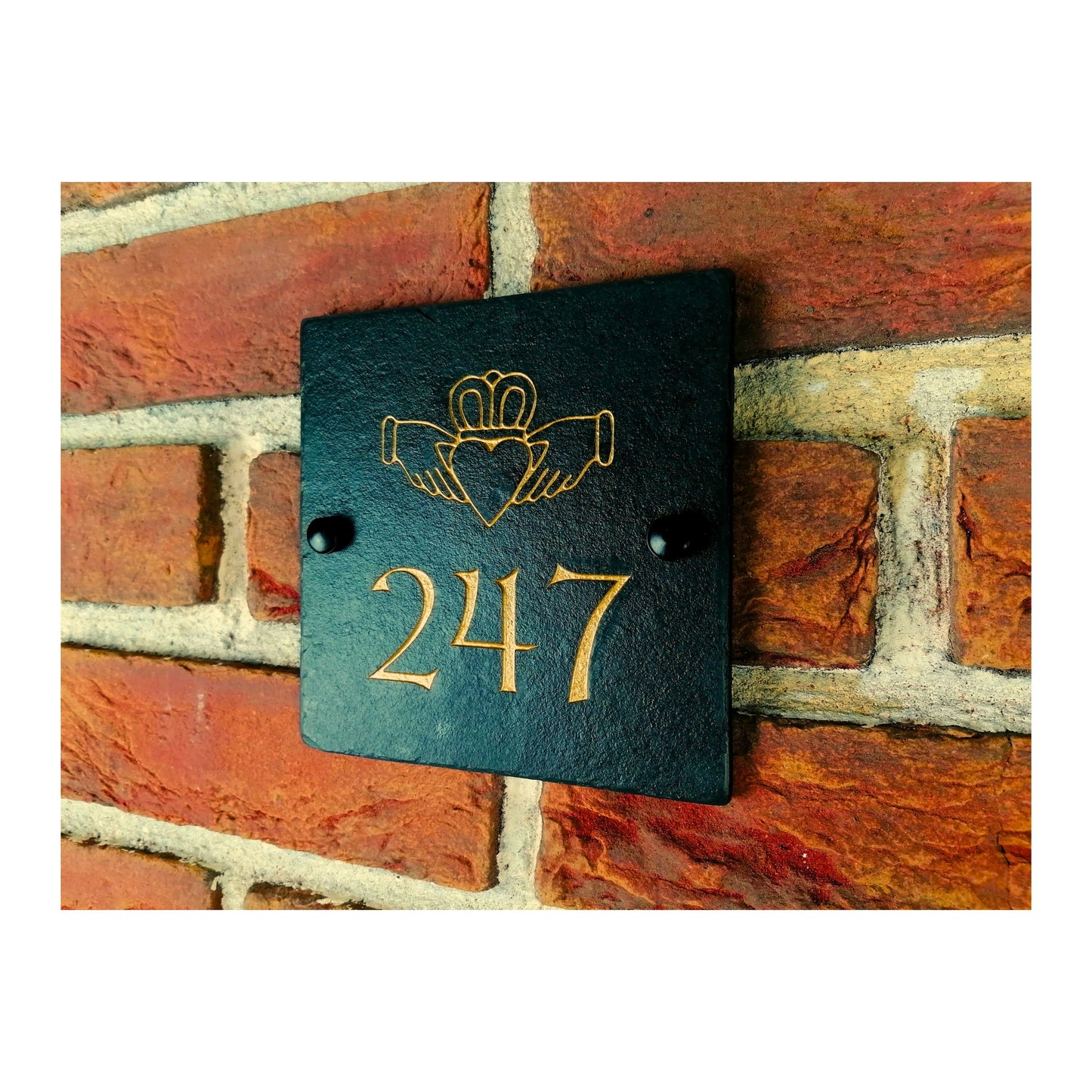 Engraved Natural Slate House Address Sign - Rustic Farmhouse Style Door Number - Wedding, Housewarming, Anniversary Gift Idea