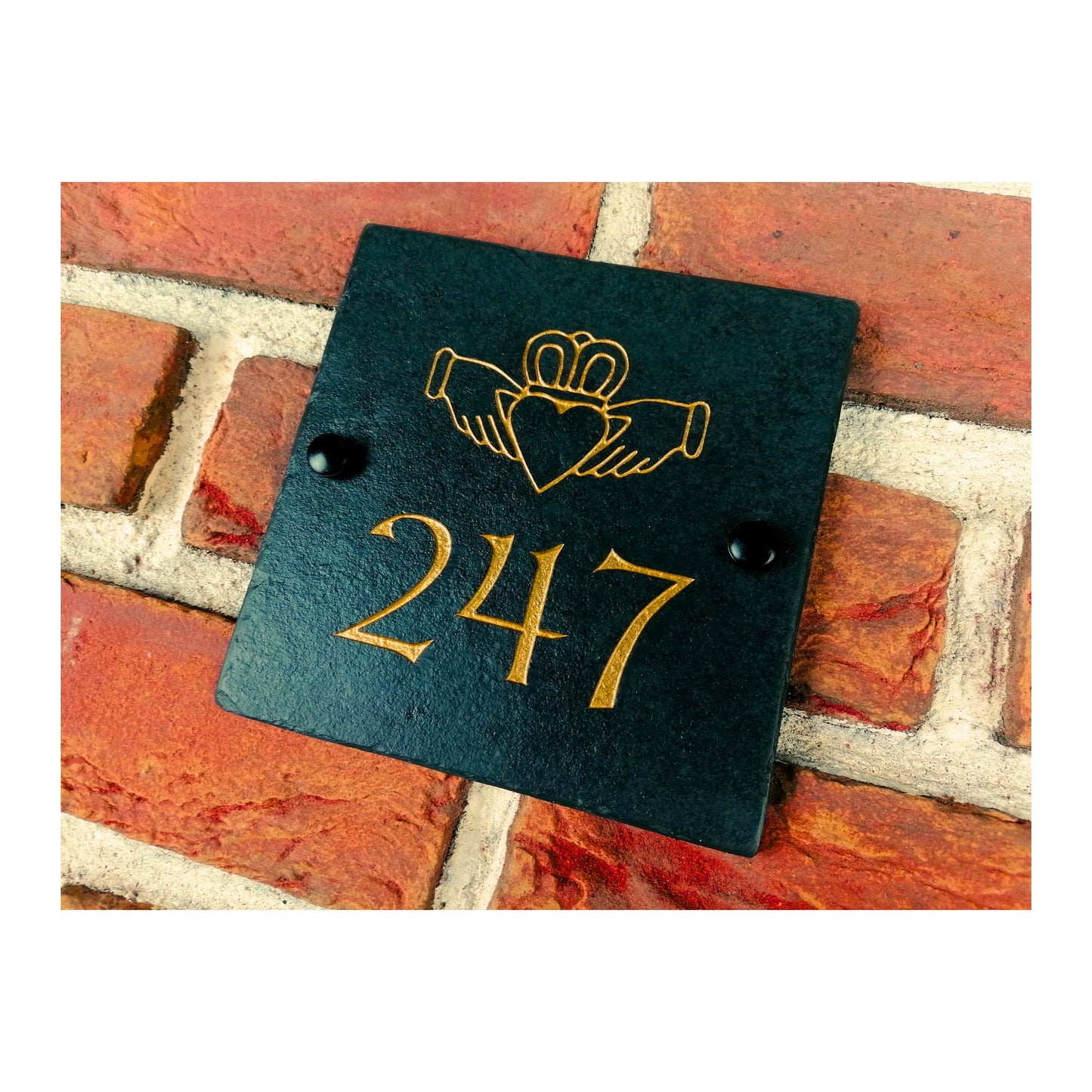 Engraved Natural Slate House Address Sign - Rustic Farmhouse Style Door Number - Wedding, Housewarming, Anniversary Gift Idea