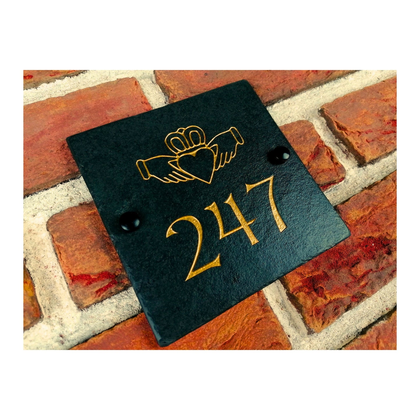 Engraved Natural Slate House Address Sign - Rustic Farmhouse Style Door Number - Wedding, Housewarming, Anniversary Gift Idea