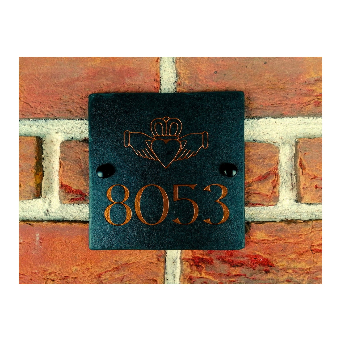 Engraved Natural Slate House Address Sign - Rustic Farmhouse Style Door Number - Wedding, Housewarming, Anniversary Gift Idea