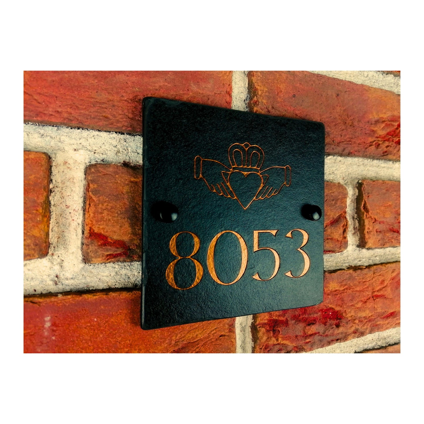 Engraved Natural Slate House Address Sign - Rustic Farmhouse Style Door Number - Wedding, Housewarming, Anniversary Gift Idea