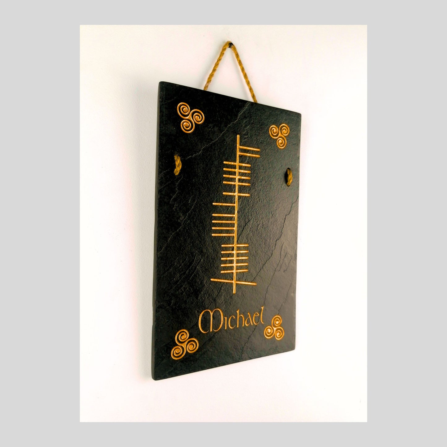 Ogham Irish Plaque Wall Hanging Éire Ireland Home Rustic Natural Slate House Name Farmhouse