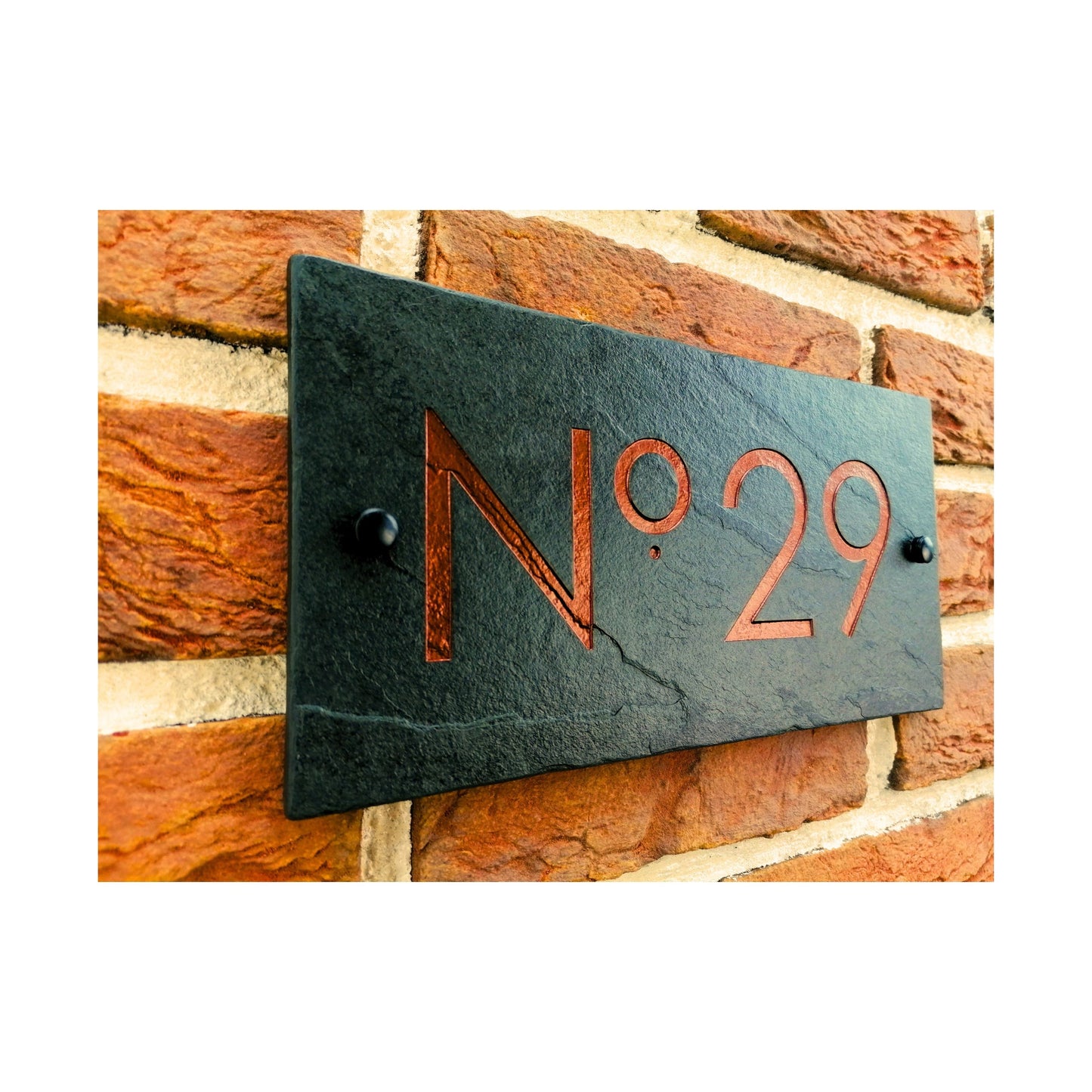 Engraved Natural Slate House Address Sign - Rustic Farmhouse Style Door Number - Wedding, Housewarming, Anniversary Gift Idea