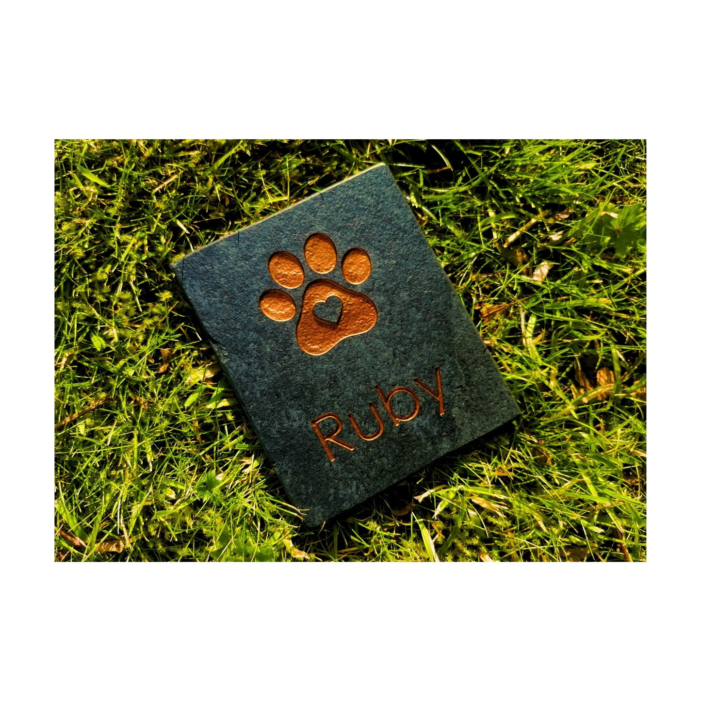 Personalised Custom Pet Paw Print | Engraved Natural Slate Memorial Plaque | Gold Copper Silver | Memories Tributes Markers Stone Headstones