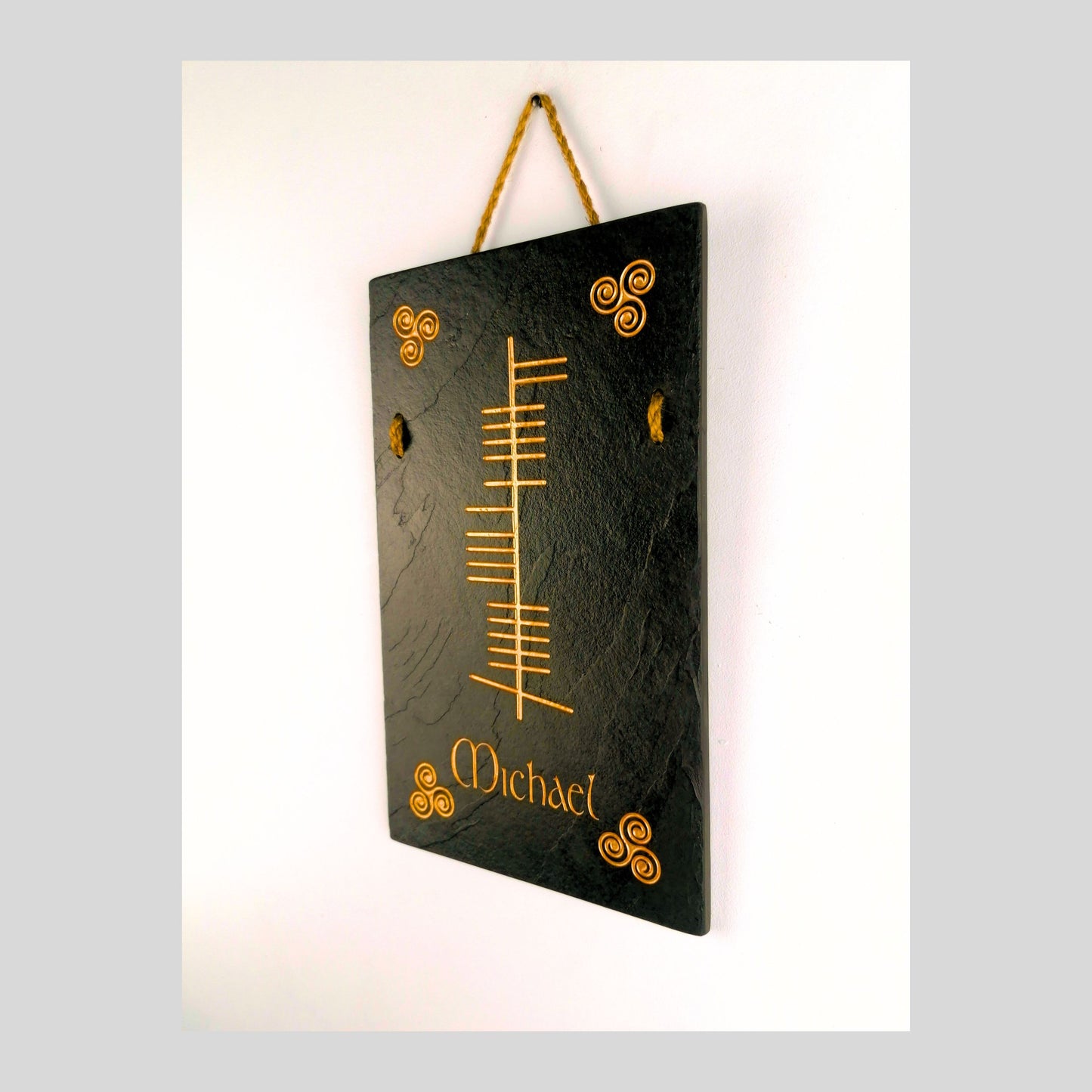Ogham Irish Plaque Wall Hanging Éire Ireland Home Rustic Natural Slate House Name Farmhouse