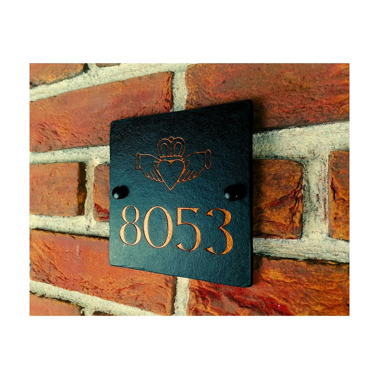 Engraved Natural Slate House Address Sign - Rustic Farmhouse Style Door Number - Wedding, Housewarming, Anniversary Gift Idea