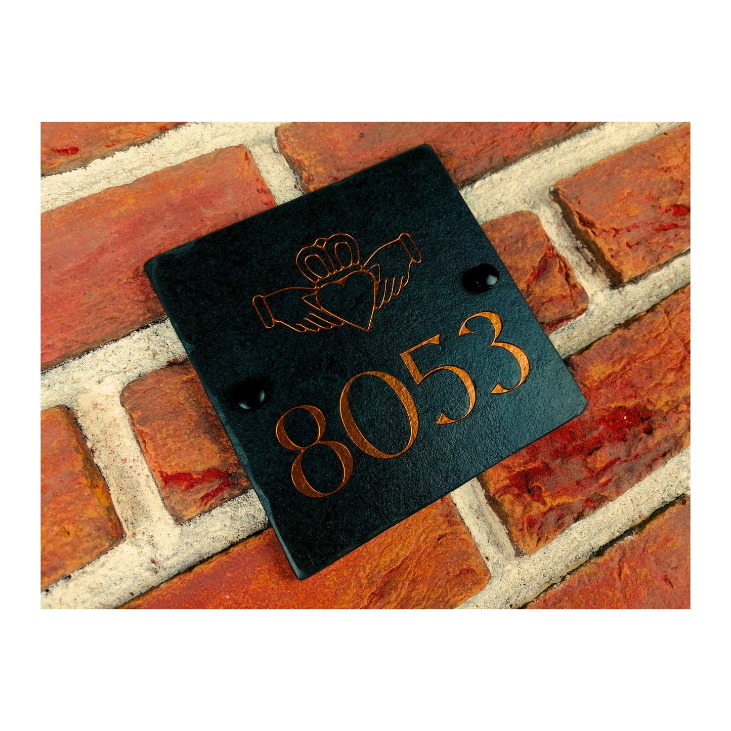 Engraved Natural Slate House Address Sign - Rustic Farmhouse Style Door Number - Wedding, Housewarming, Anniversary Gift Idea