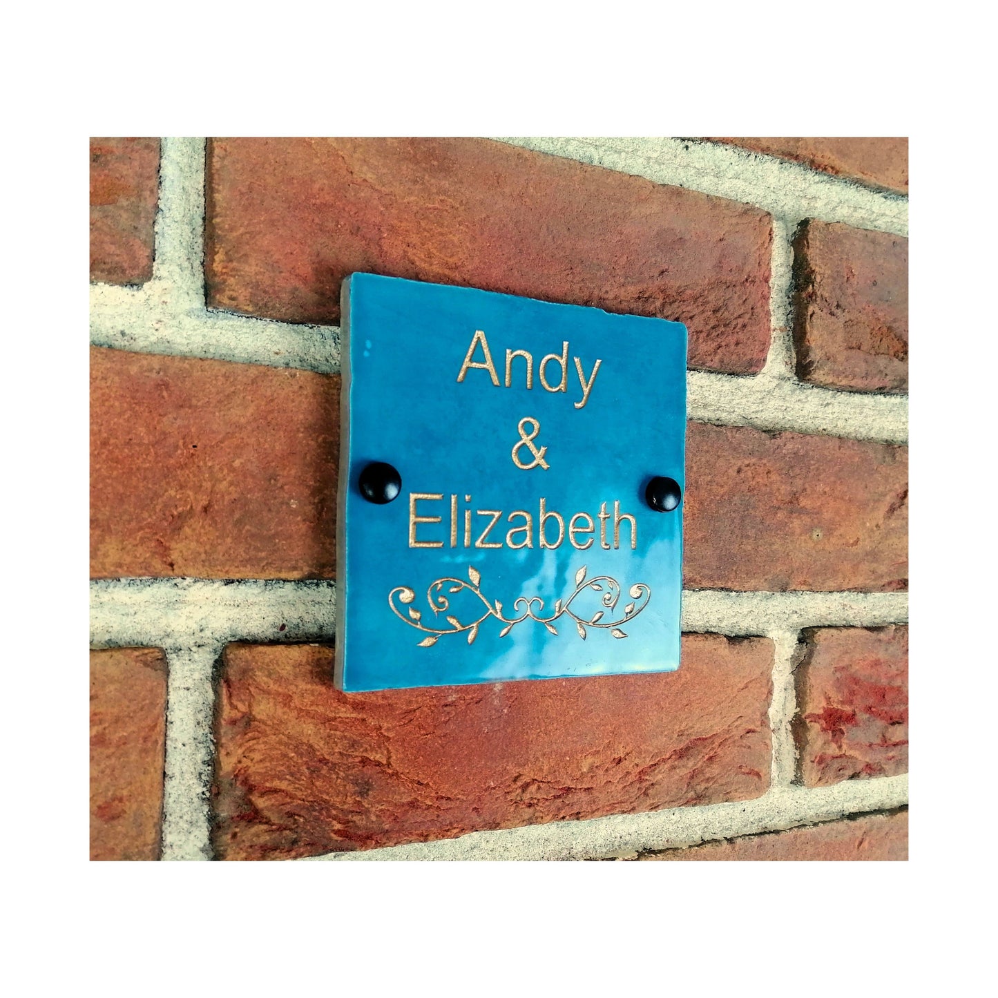 Engraved Ceramic Wall Tile Address Sign | Irish Handmade Square Door Number House Name | Rustic Custom Personalised Postcode Mailbox Irish