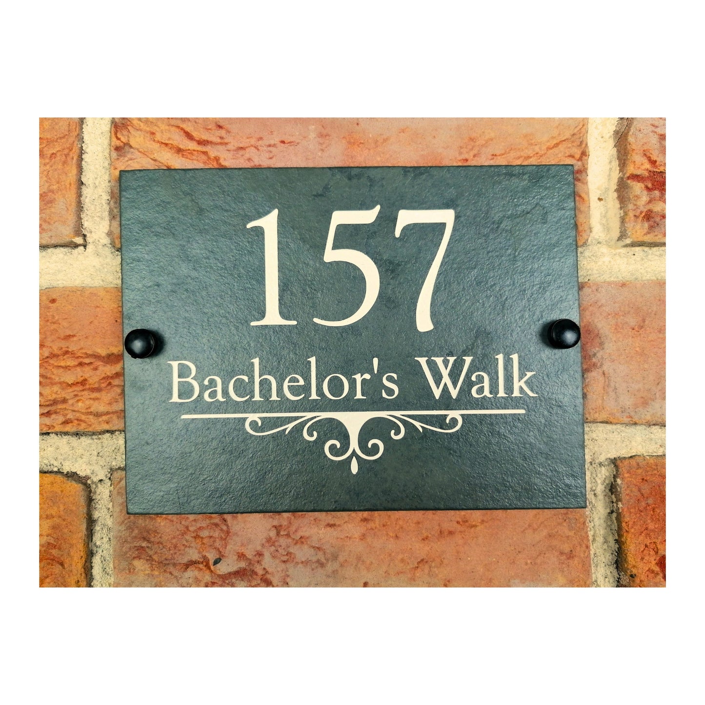 Engraved Natural Slate House Address Sign - Rustic Farmhouse Style Door Number - Wedding, Housewarming, Anniversary Gift Idea