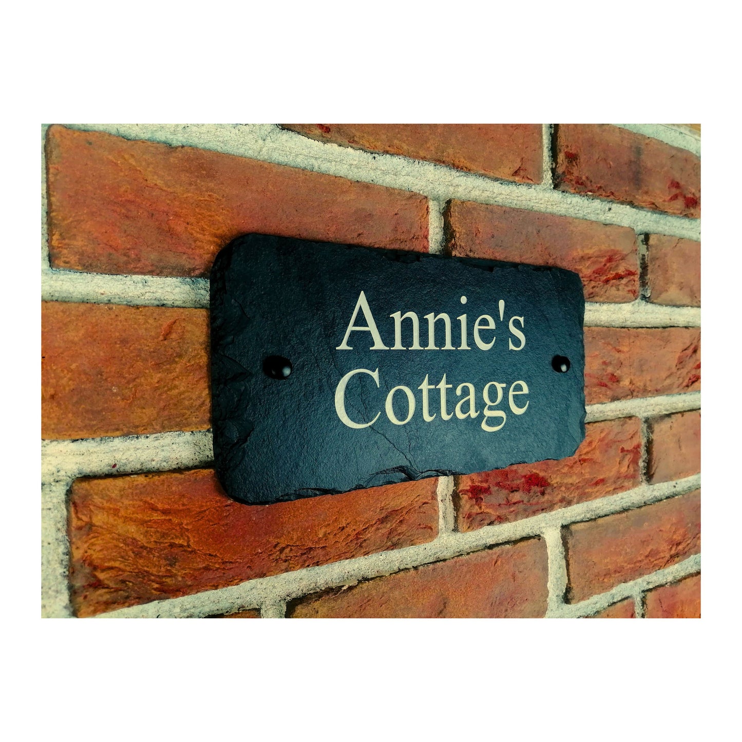 Engraved Natural Slate House Address Sign - Rustic Farmhouse Style Door Number - Wedding, Housewarming, Anniversary Gift Idea