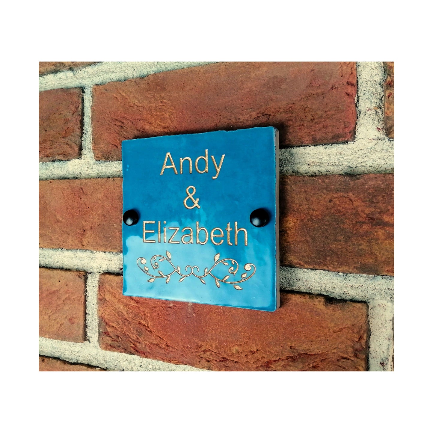 Engraved Ceramic Wall Tile Address Sign | Irish Handmade Square Door Number House Name | Rustic Custom Personalised Postcode Mailbox Irish