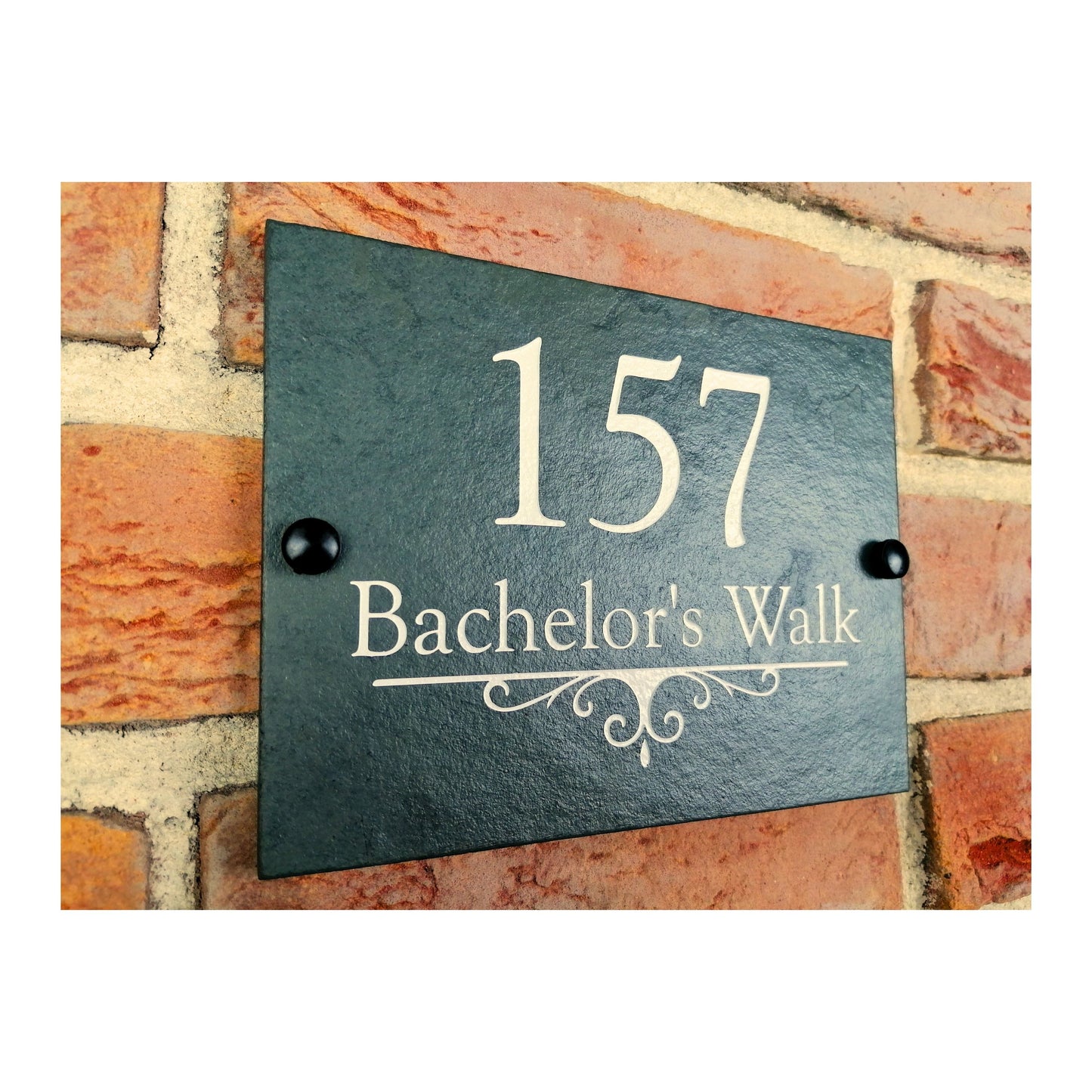 Engraved Natural Slate House Address Sign - Rustic Farmhouse Style Door Number - Wedding, Housewarming, Anniversary Gift Idea