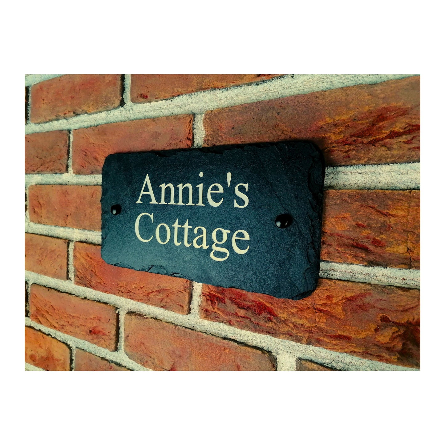 Engraved Natural Slate House Address Sign - Rustic Farmhouse Style Door Number - Wedding, Housewarming, Anniversary Gift Idea