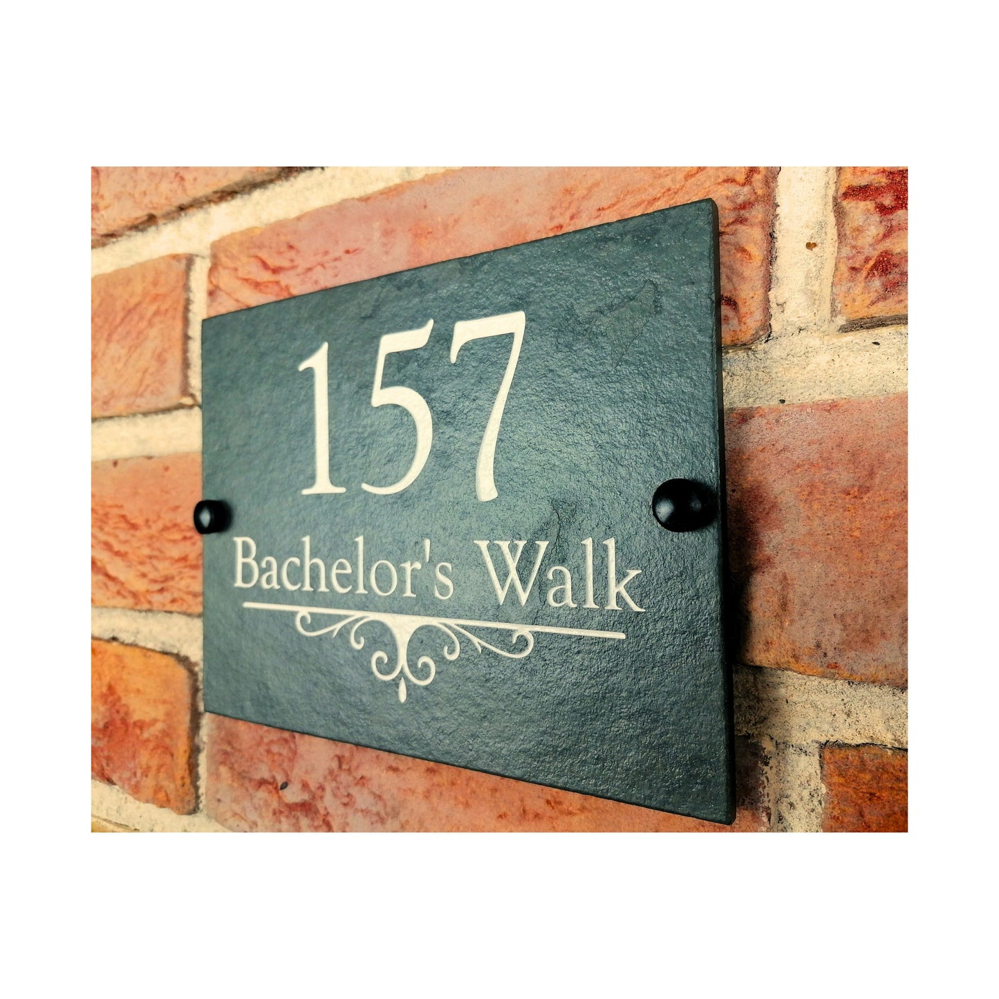Engraved Natural Slate House Address Sign - Rustic Farmhouse Style Door Number - Wedding, Housewarming, Anniversary Gift Idea