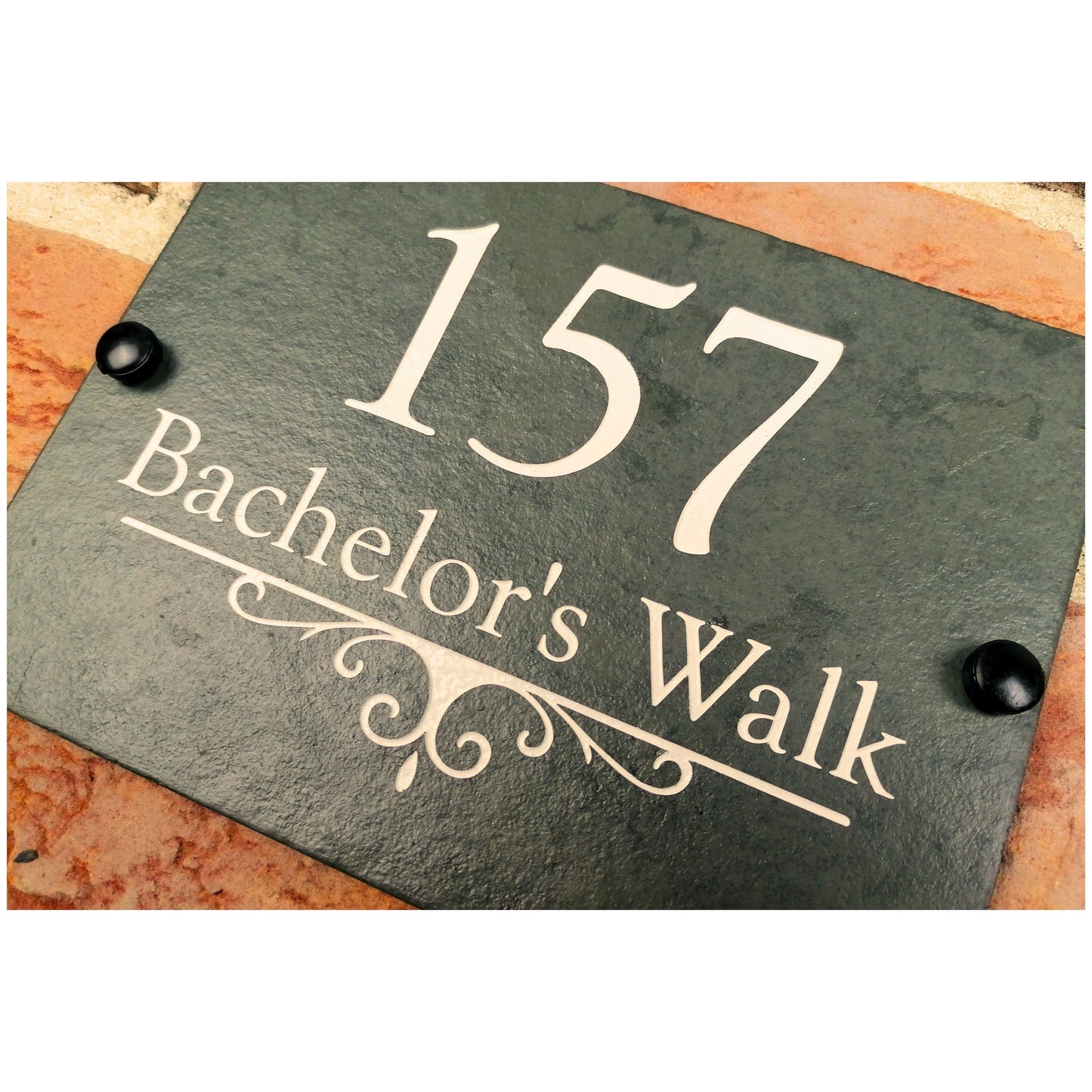 Engraved Natural Slate House Address Sign - Rustic Farmhouse Style Door Number - Wedding, Housewarming, Anniversary Gift Idea