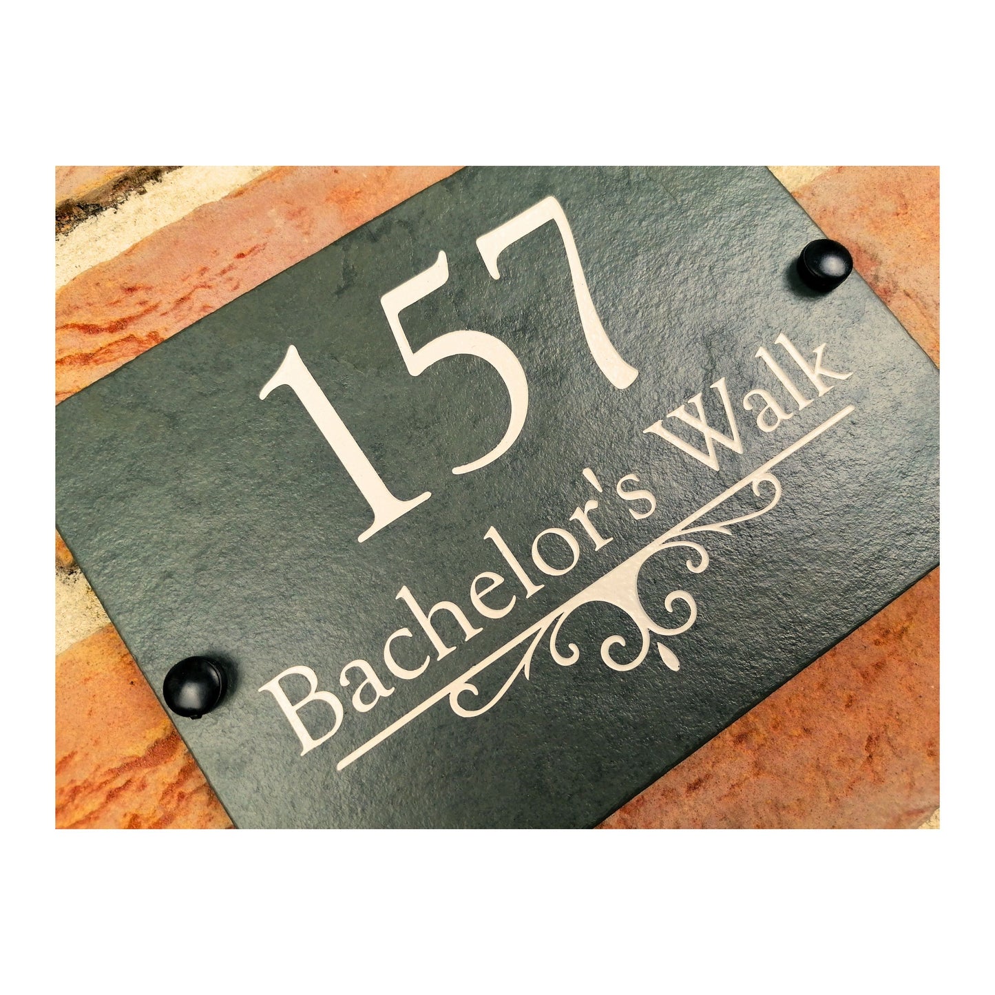 Engraved Natural Slate House Address Sign - Rustic Farmhouse Style Door Number - Wedding, Housewarming, Anniversary Gift Idea