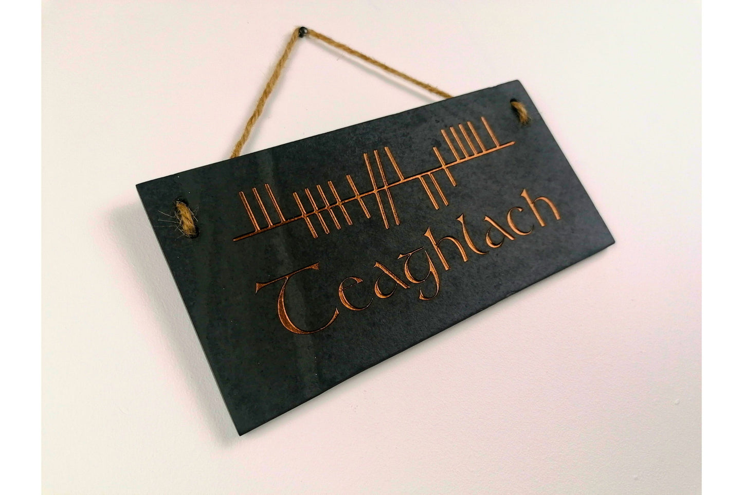 Ogham Wall Hanging | Natural Slate | Handmade Deep Engraved Signs | Celtic Irish Gaelic Traditional | Rustic Home Decor | Unique Gift Ideas