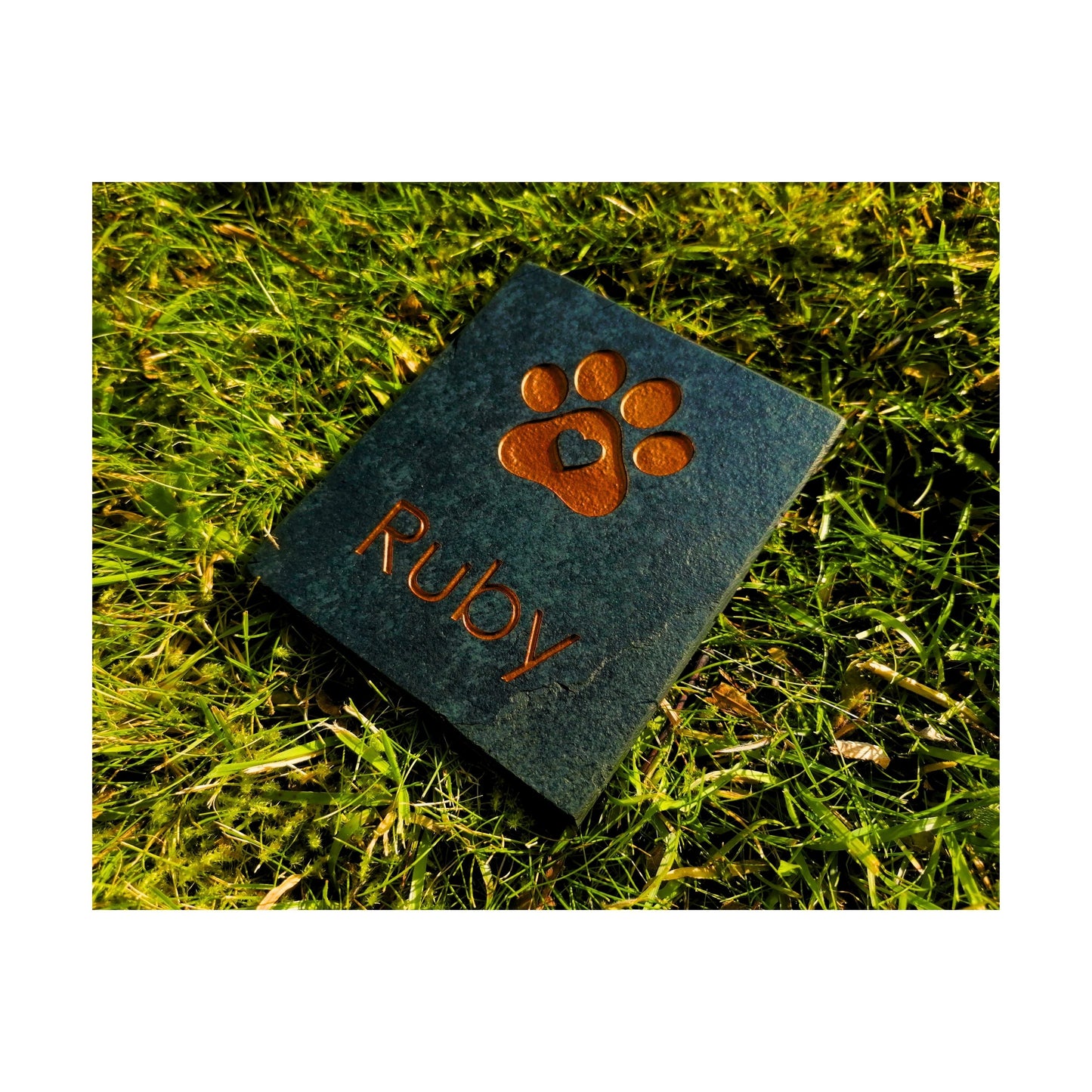 Personalised Custom Pet Paw Print | Engraved Natural Slate Memorial Plaque | Gold Copper Silver | Memories Tributes Markers Stone Headstones