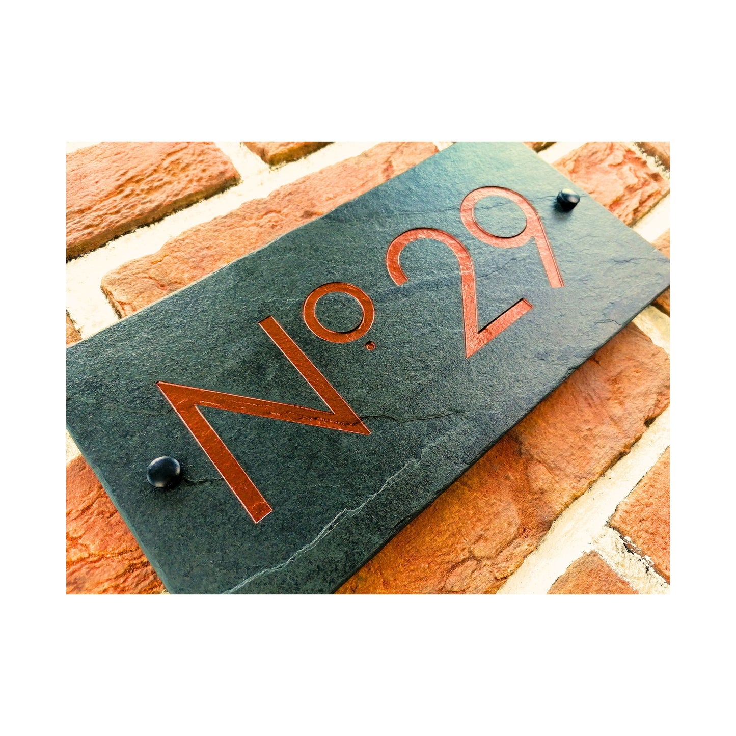 Engraved Natural Slate House Address Sign - Rustic Farmhouse Style Door Number - Wedding, Housewarming, Anniversary Gift Idea