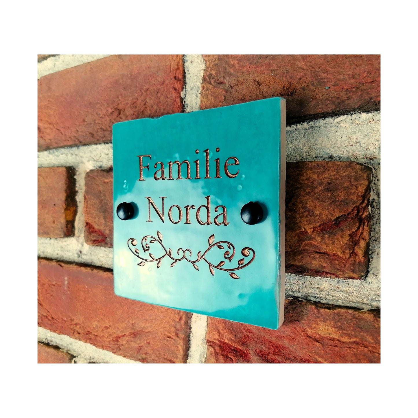 Engraved Ceramic Wall Tile Address Sign | Irish Handmade Square Door Number House Name | Rustic Custom Personalised Postcode Mailbox Irish