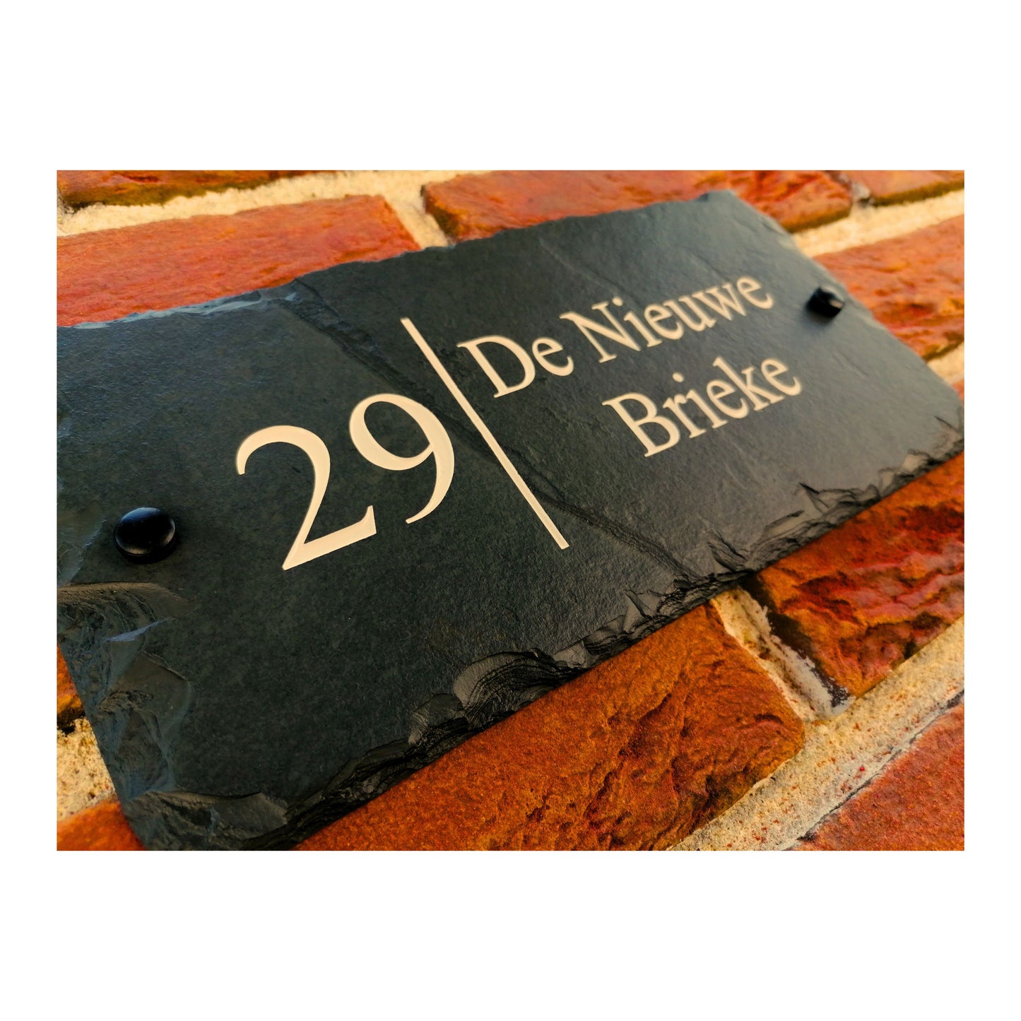 Engraved Natural Slate House Address Sign - Rustic Farmhouse Style Door Number - Wedding, Housewarming, Anniversary Gift Idea
