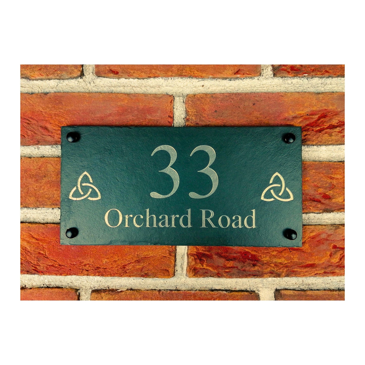 Natural Slate Home Address Sign | Irish Celtic Knot Gaelic | Handmade Deep Engraved | Rustic Custom Bespoke Personalised | Unique Home Decor