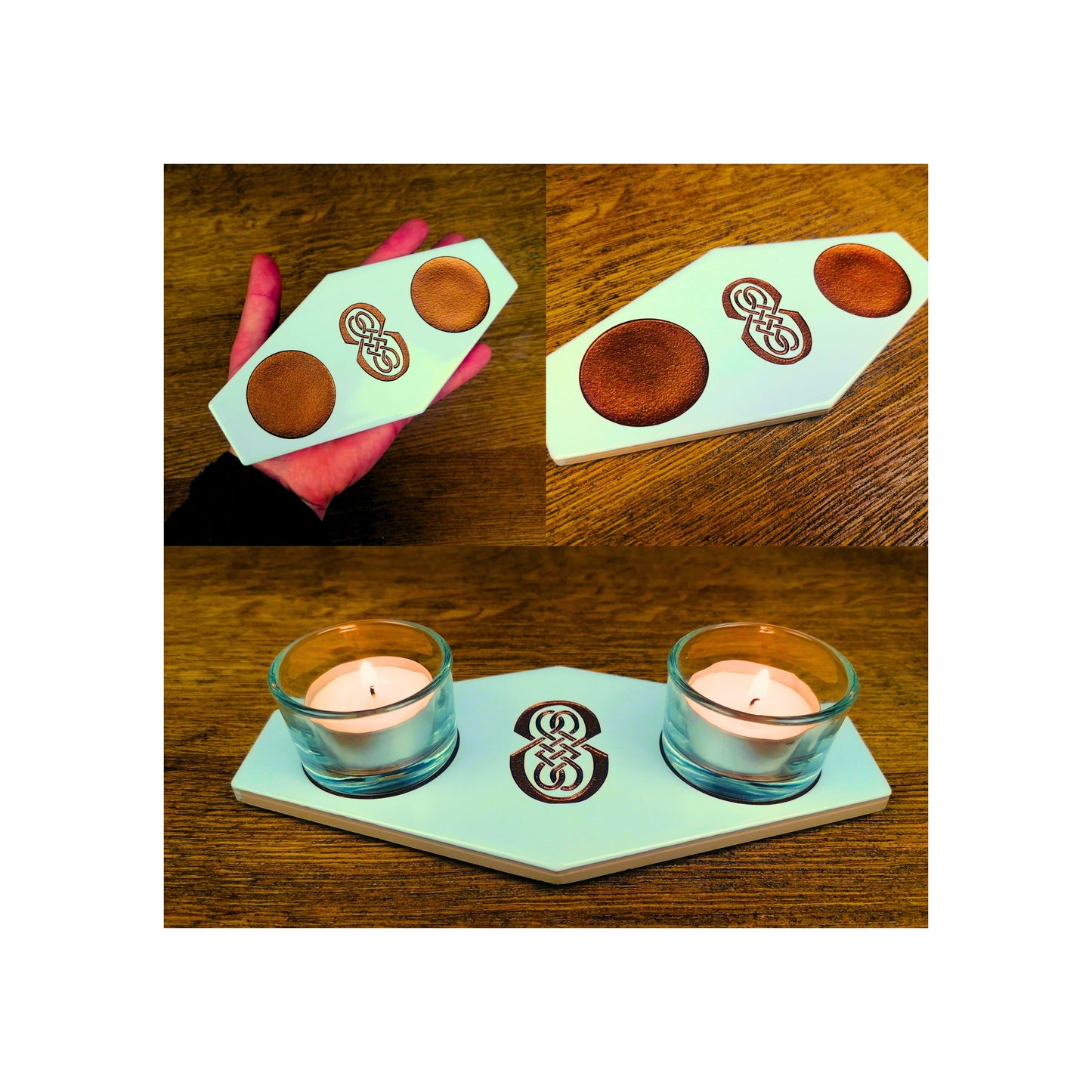 Handmade Tealight Candle Holder | Deep Engraved Ceramic Tile | Unique Gift Idea | Made In Ireland | Gold Copper Silver | Modern Home Decor