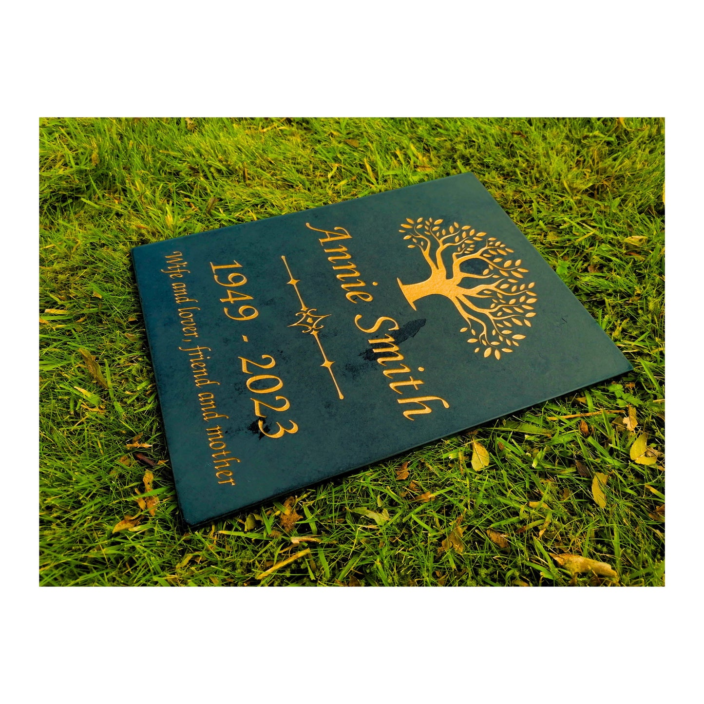 Grave Marker Memorial Plaque | Engraved Natural Slate | Custom Personalised | Gold Copper Silver | Memories Tributes Stone Headstones Bereavement