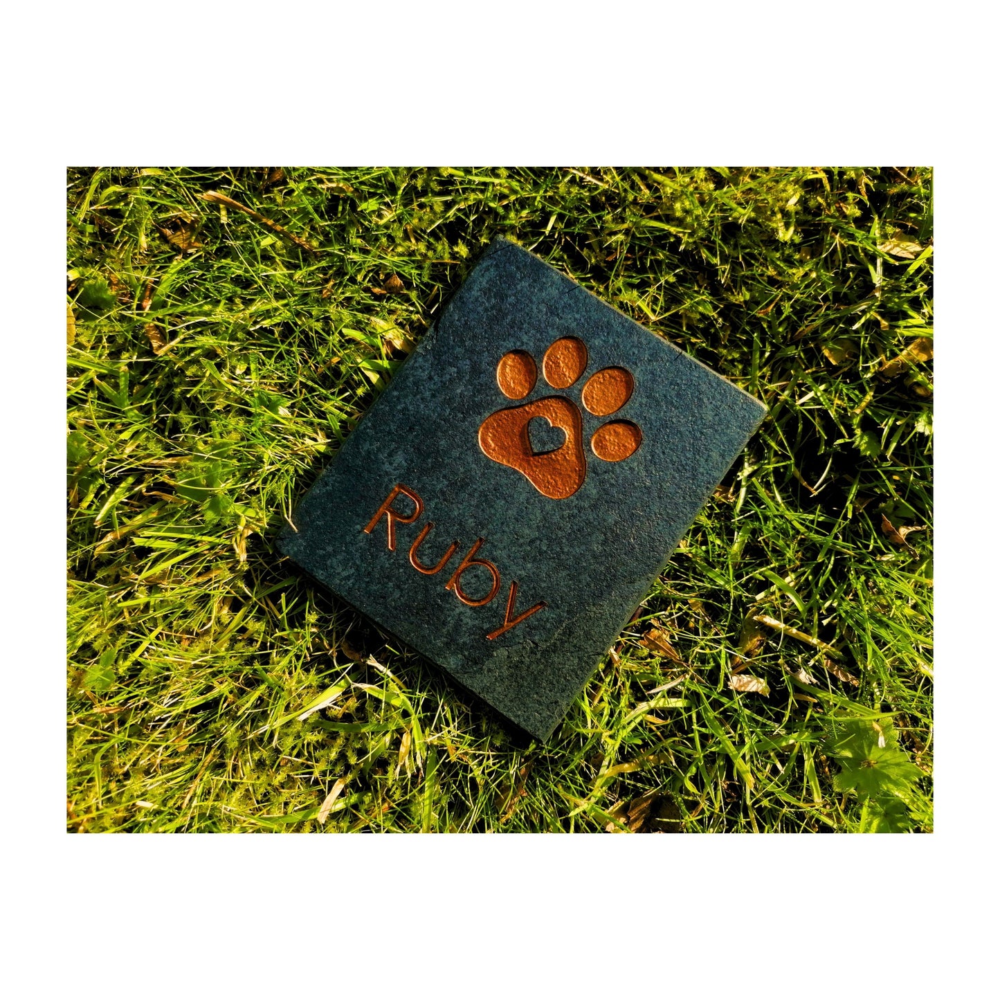 Personalised Custom Pet Paw Print | Engraved Natural Slate Memorial Plaque | Gold Copper Silver | Memories Tributes Markers Stone Headstones