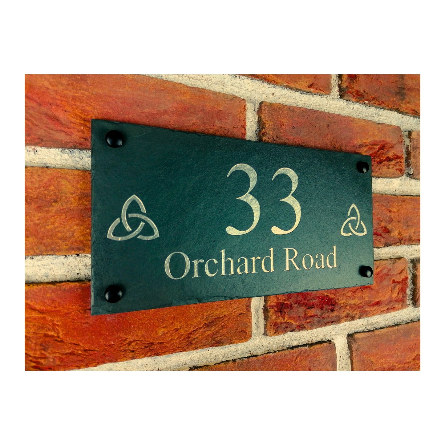 Natural Slate Home Address Sign | Irish Celtic Knot Gaelic | Handmade Deep Engraved | Rustic Custom Bespoke Personalised | Unique Home Decor