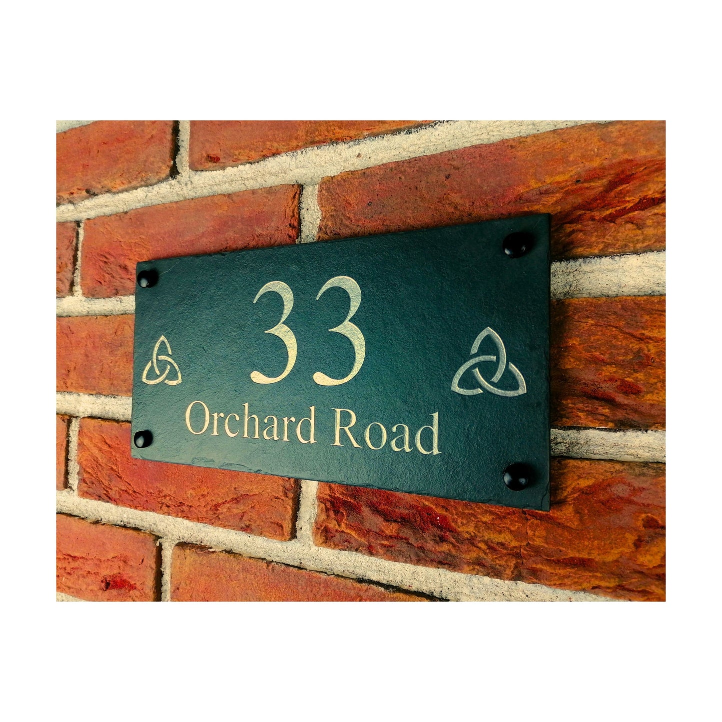 Natural Slate Home Address Sign | Irish Celtic Knot Gaelic | Handmade Deep Engraved | Rustic Custom Bespoke Personalised | Unique Home Decor