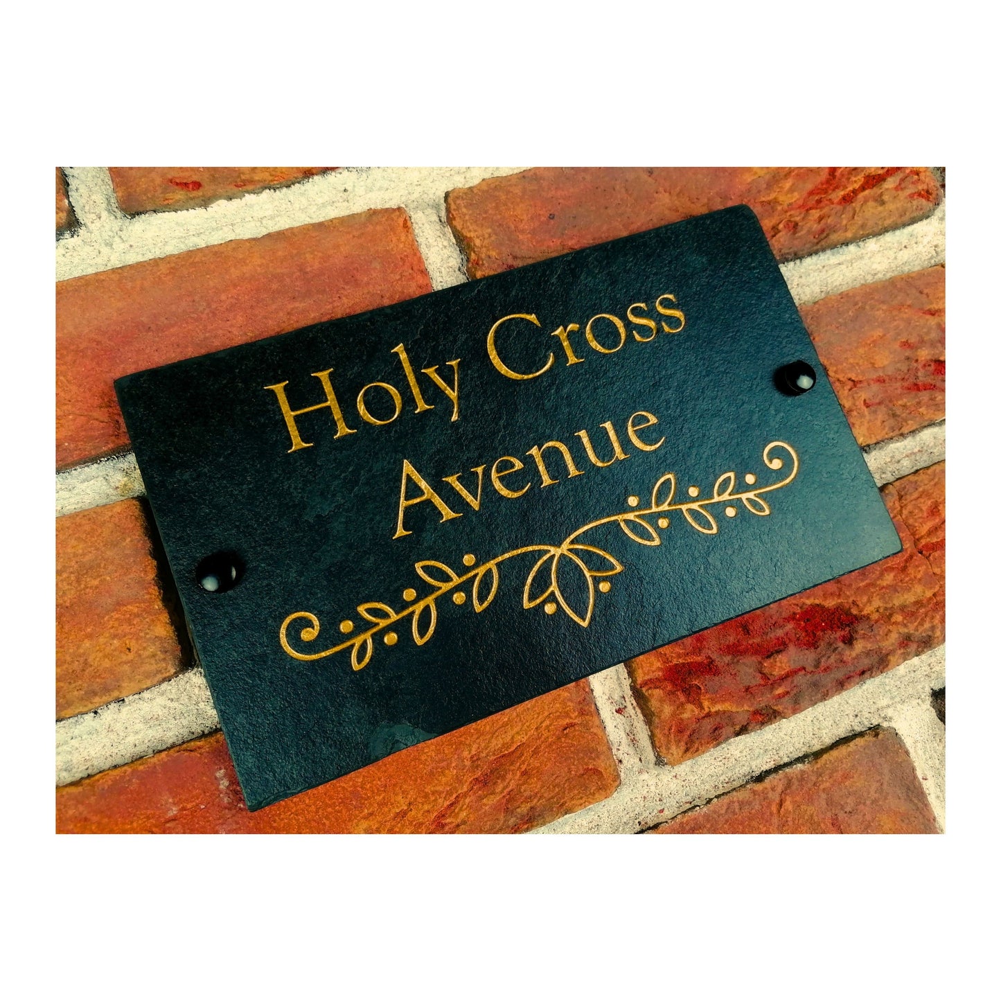 Engraved Natural Slate House Address Sign - Rustic Farmhouse Style Door Number - Wedding, Housewarming, Anniversary Gift Idea