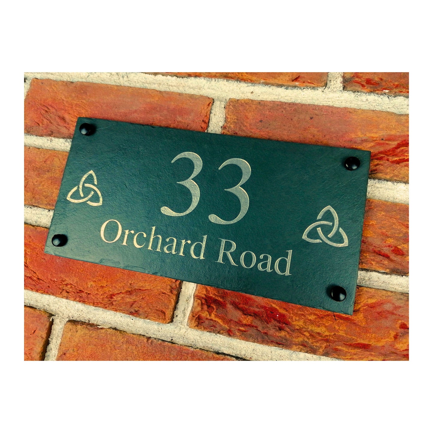 Natural Slate Home Address Sign | Irish Celtic Knot Gaelic | Handmade Deep Engraved | Rustic Custom Bespoke Personalised | Unique Home Decor