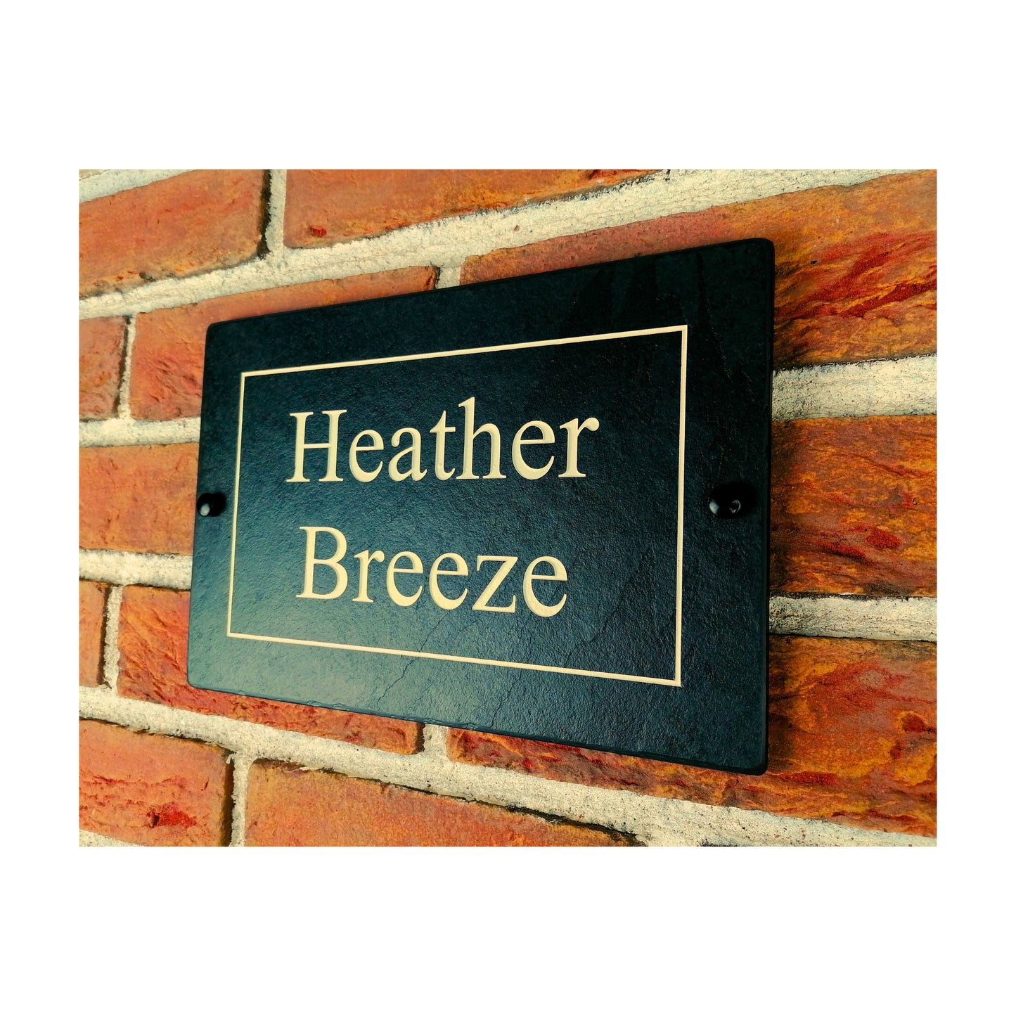 Engraved Natural Slate House Address Sign - Rustic Farmhouse Style Door Number - Wedding, Housewarming, Anniversary Gift Idea