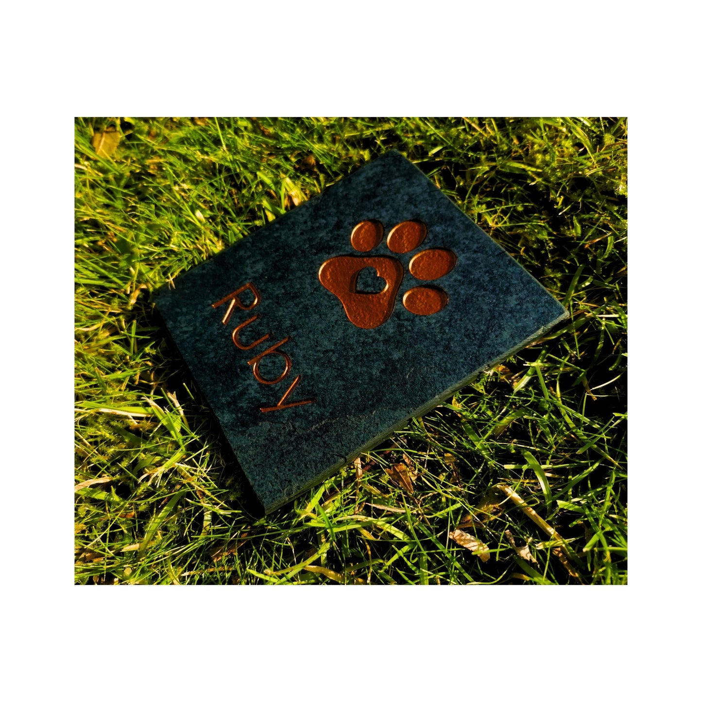 Personalised Custom Pet Paw Print | Engraved Natural Slate Memorial Plaque | Gold Copper Silver | Memories Tributes Markers Stone Headstones