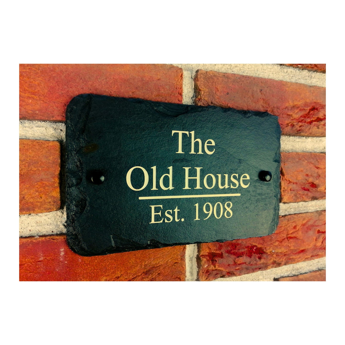 Engraved Natural Slate House Address Sign - Rustic Farmhouse Style Door Number - Wedding, Housewarming, Anniversary Gift Idea