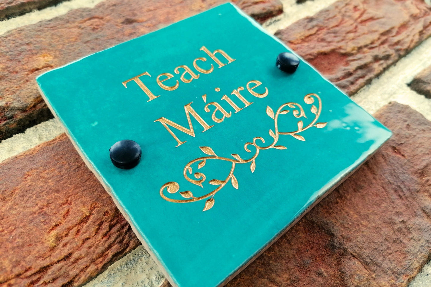 Engraved Ceramic Wall Tile Address Sign | Irish Handmade Square Door Number House Name | Rustic Custom Personalised Postcode Mailbox Irish